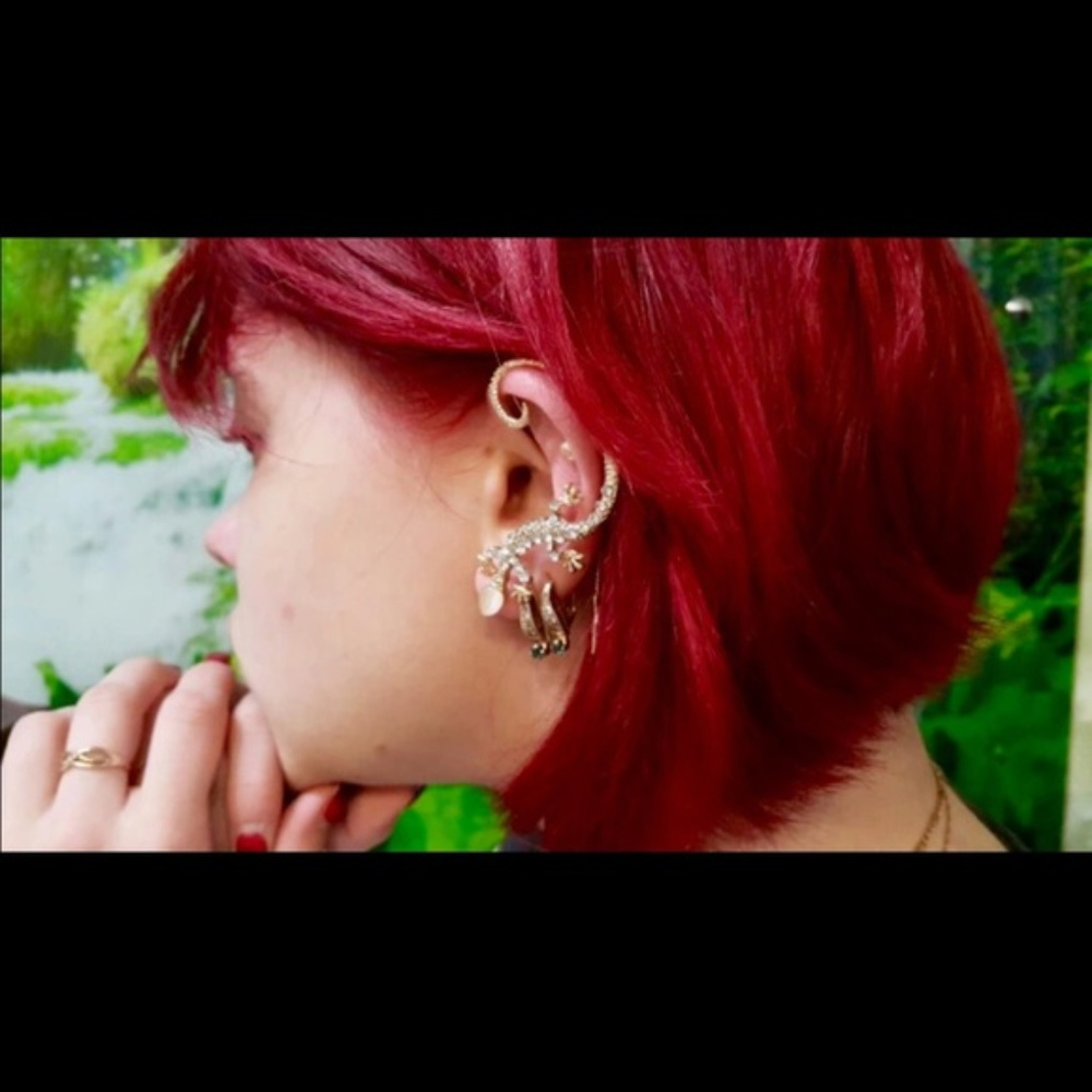 Gothic Punk Metal Crystal Gecko Cuff Wrap Earring - Picture 7 of 8
